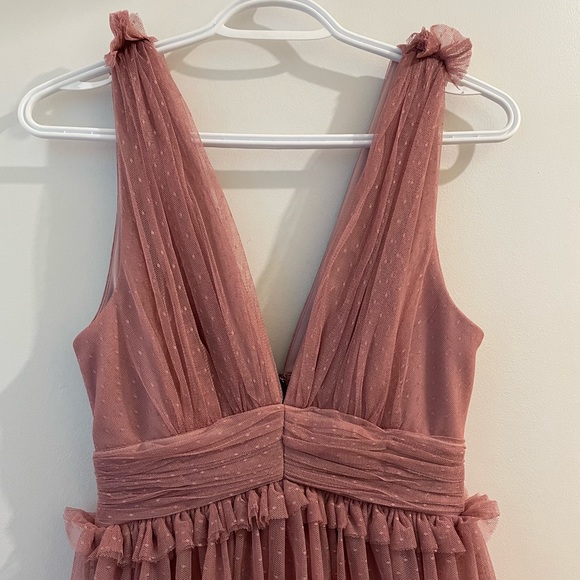 ASOS DESIGN spot tulle mesh plunge pep waist maxi dress prom dress new with tags - Picture 2 of 6